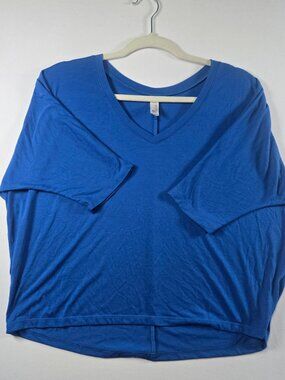 BELLA Women’s M Royal Blue Flowy Dolman V-Neck Boxy Half Sleeve High Low Top